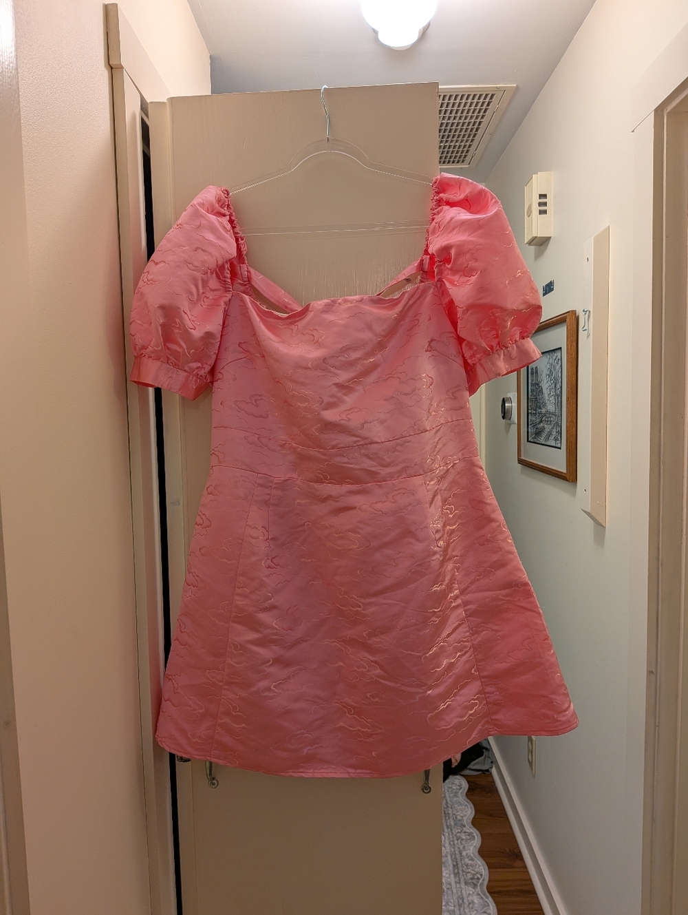 MADELEINE SIMON STUDIO Ballerina Malibu Pink Cloud Satin Puff-Sleeve Dress 2XL